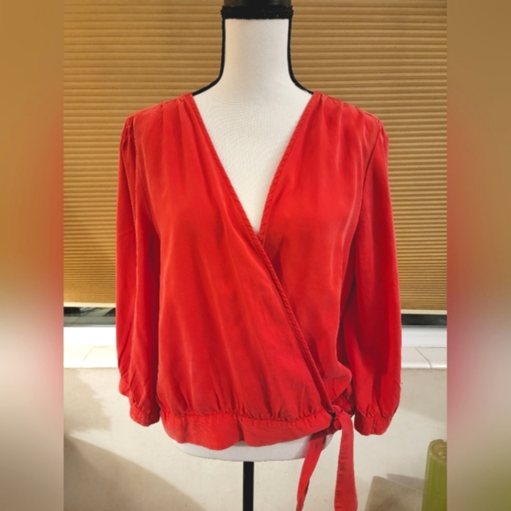 Velvet Heart Coral Red Wrap Blouse